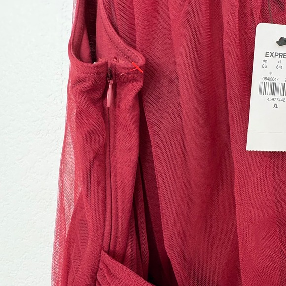 Express Tulle One Shoulder Peplum Top Burgundy Ruffle Tie Size XL - Picture 4 of 6